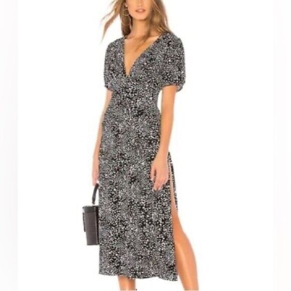 Free People Dresses & Skirts - Free People Looking For Love Black White Print Retro Midi Dress size small